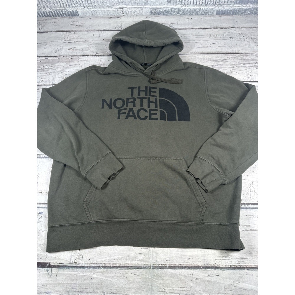 The North Face Hoodie Mens L Army  Green Pullover Fleece Sweatshirt Logo Graphic